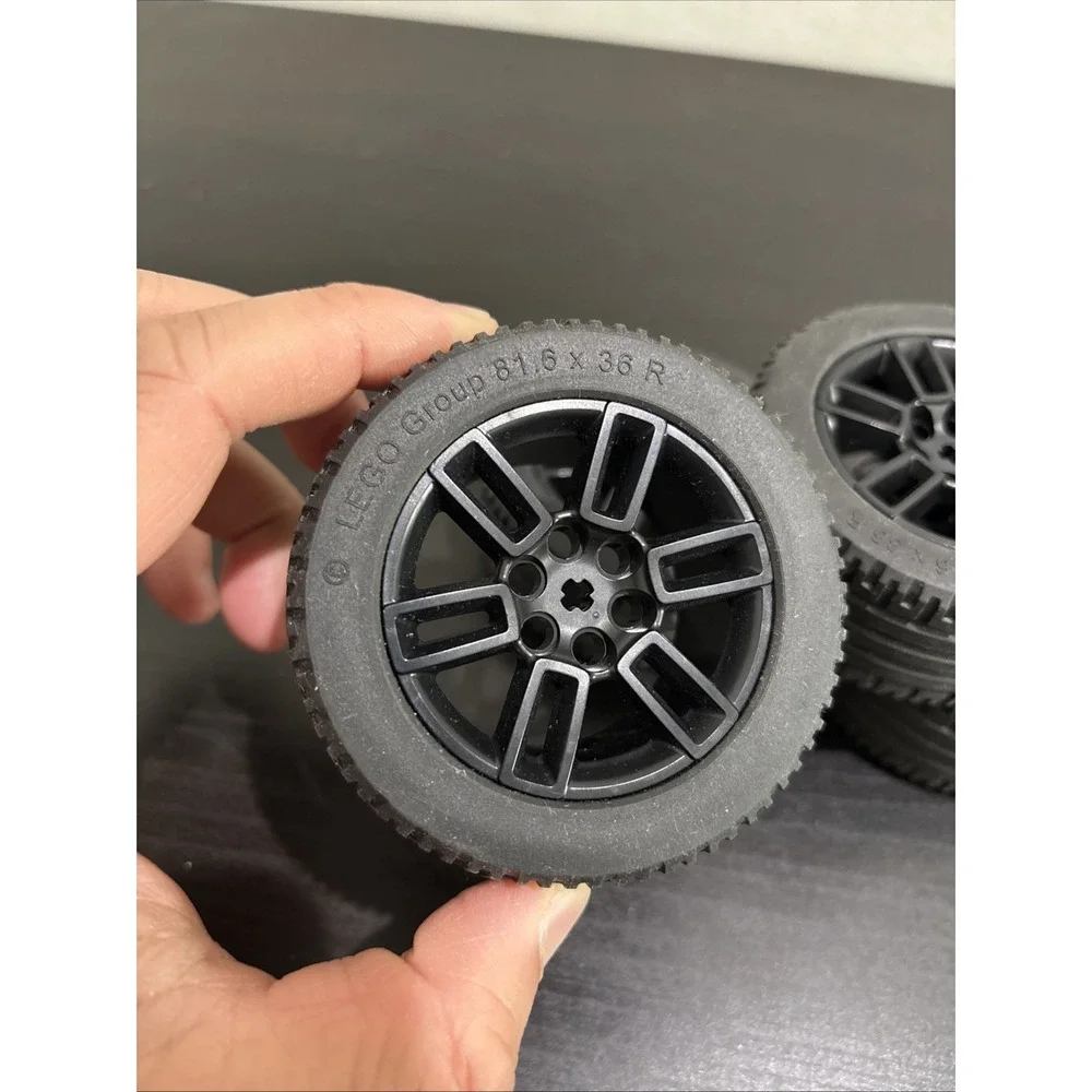LEGO Technic 6 Pinhole Black Wheels, 81.6 x 36 R Tires, Lot of 4